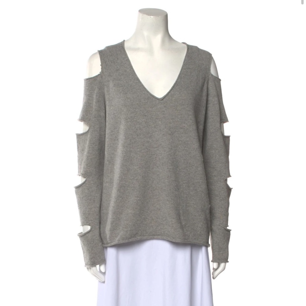 100% Cashmere Skull Cashmere V-Neck Cut Out Sweater (Size S)